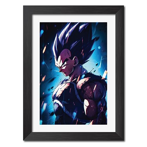 Image of TenorArts Vegeta Poster Dragon Ball Z Anime Laminated Photo Frame Painting with Matt Finish Black Textures (12inches x 9inches)