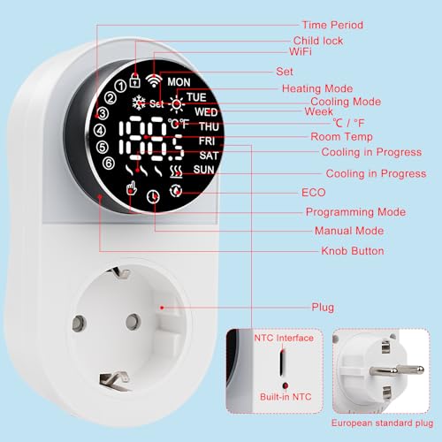 Régulateur de température numérique WiFi 220V avec écran LED et mode double inversion