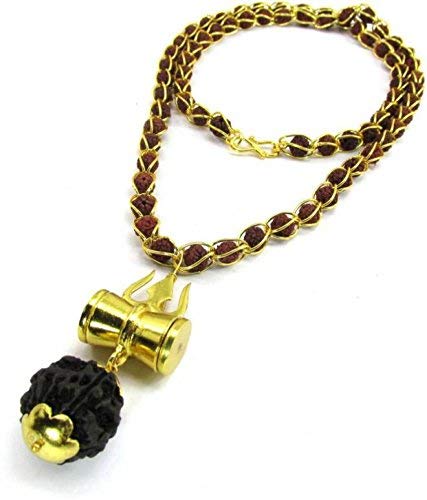 Raviour Lifestyle 5 Mukhi Rudraksha Shiv Shakti Kavach With Trishul And Damru Pendant Set For Unisex Adult (Brown) 3 41Sl EWirNL