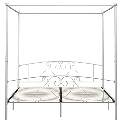 Homgoday Cama con Dosel de Metal Blanco - Diseño Elegante y Industrial, Espacio de Almacenamiento, 180x200 cm - imagen 7