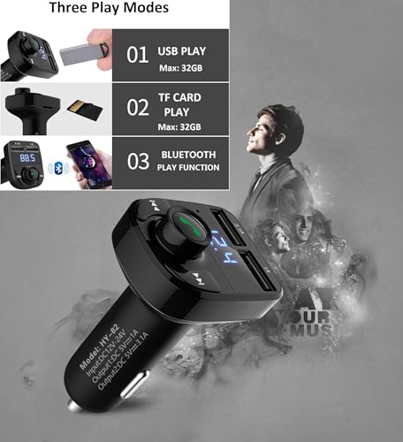 Image of Spiaty Bluetooth 5.3 Car FM Transmitter with Hands-Free Calling, Dual USB Car Charger, LED Display, TF Card Support & Music Player for All Smartphones