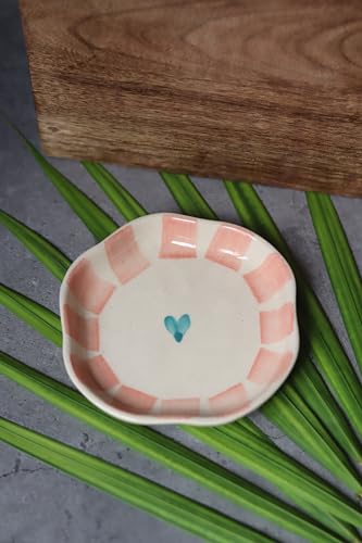 Image of WEAVING HOMES Striped Handmade Dessert Plate, Size: 11 cm Microwave & Dishwahsher Safe (Set of 1)