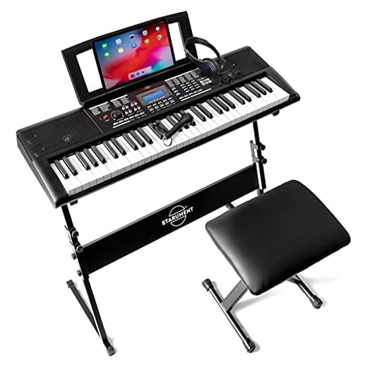 Starument 61 Key Premium Electric Keyboard Piano for Beginners with Stand, Built-in Dual Speakers, Microphone, Headphone, Bench & Display Panel