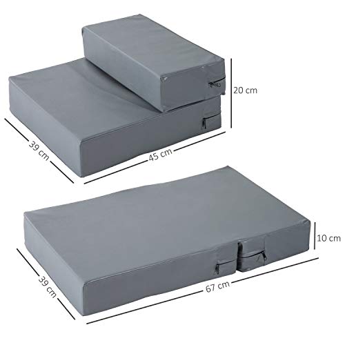 PawHut Tiertreppe Tierunterlage Klappbar Hundetreppe Treppe Unterlage für Katze und Hunde Grau L42 x B39 x H20 cm