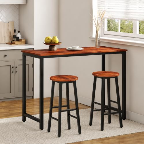 Image of Wooden Bar Stool Set for Kitchen Island, Bar, Dining & Cafe - Heavy Duty Metal Frame | High Stools for Breakfast Counter (Set of 2)