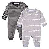Gerber Baby Boys 2-Pack Long Leg Romper, Heather and Dark Grey, 0-3 Months