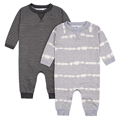 Gerber Baby Boys 2-Pack Long Leg Romper, Heather and Dark Grey, 0-3 Months