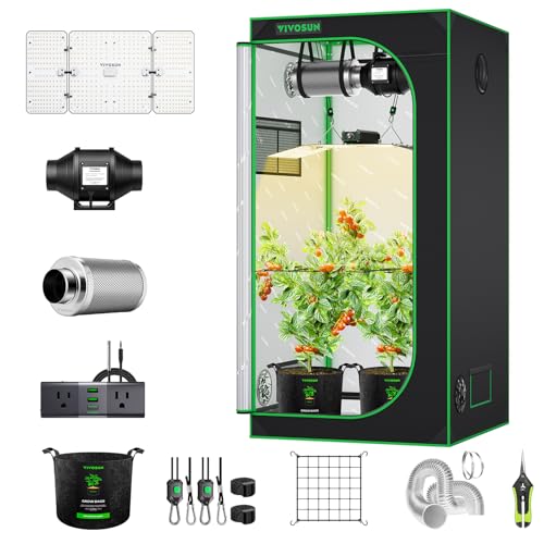 VIVOSUN Grow Tent Kit, 3 × 3ft Complete Grow System, WiFi-Controlled Grow System with 200W Full Spectrum LED Grow Light, Automatic Ventilation, GrowHub Outlet A22 with Temperature and Humidity Sensor