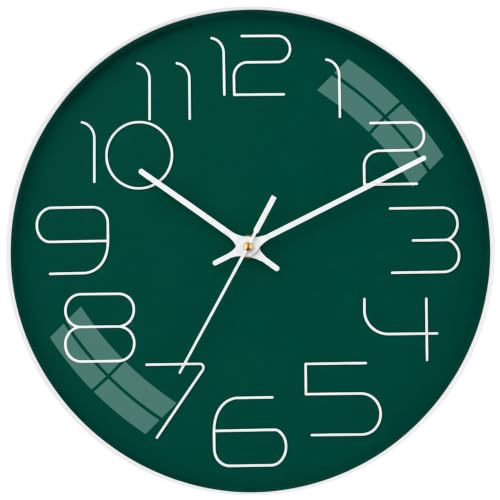 Image of TEKCOOL Plastic Digital Wall Clock 12 inch Silent Quartz Decorative Non-Ticking Classic Clock Battery Operated Round Easy to Read for Room /Home /Kitchen /Bedroom /Office /School-(Green White)'