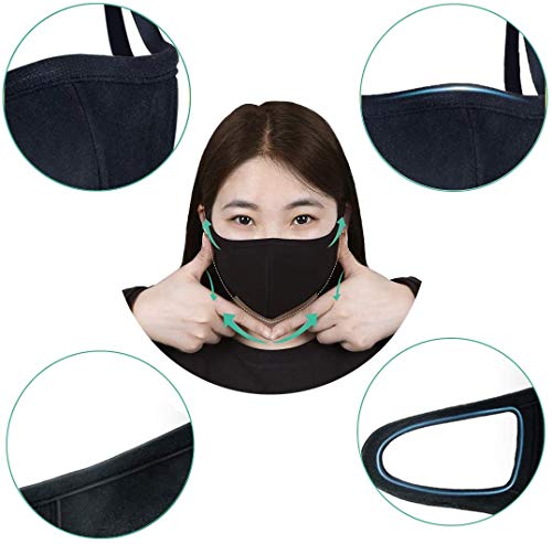 Comfso 8 Pack Organic Cotton Face Cover Washable And Reusable - Black Travel Face Mask, Mouth Protection Cloth Masks With Nose Bridge Wire - Soft Fabric For Women Men Outdoor #TOP4