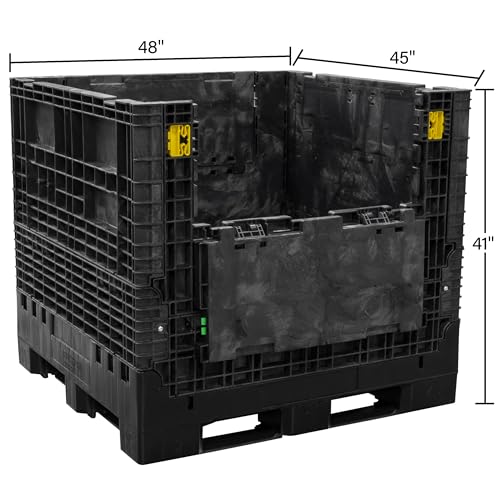 Image of Buckhorn 48 inch x 45 inch x 41 inch Collapsible Bulk Box Container, Extra-Duty Plastic Stacking Gaylord Box with 4-Way Forklift Access and 2 Drop Doors, 1700 lb Capacity Storage Tote, Black (BR48454120)
