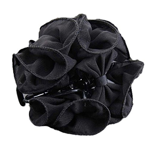 Bluelans Women's Hair Clip Beautiful Korean Chiffon Rose Bow Hair Claw Clip Gorgeous Hair Accessory (Black)