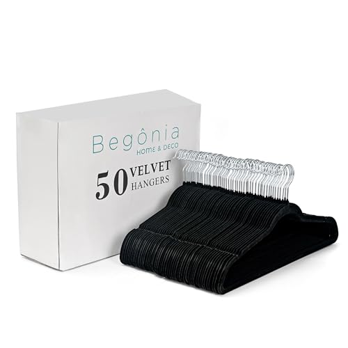 Organización Del Hogar, Home Begônia Home & Deco Set De 50 Ganchos Metalicos Cubiertos con Terciopelo Negro Perchas De Alta Calidad Resistentes Ganchos Delgados para Ropa Antideslizantes,...