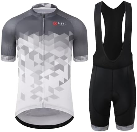 GCRFL Men's Cycling Jersey Set Road Bike Shorts Sleeves Jersey Zipper Pokcet Bib Shorts with Padded, Cycling Clothing kit Men