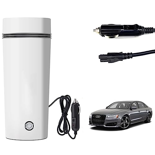 Image of Oshotto 12V Portable Electric Water Bottle for Hot Water Tea Coffee Kettle Mug Multipurpose Food Grade Fast Boil Auto Shut-off For Travel Camping, Road Trip Compatible with Audi A8 (350ml) - White