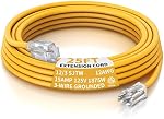 PLUGTUL 12 Gauge Extension Cord 25 Ft, Heavy Duty Outdoor Extension Cord Waterproof Lighted End SJTW, 3 Prong Grounded Plug for Safety, 15A 1875W, ETL Listed, Great for Garden and Home, Yellow