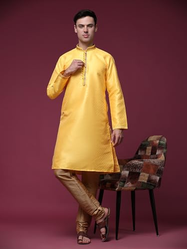 Kurta Pyjama Ethnique SKAVIJ Évitez l'Inconfort en Fête avec cette Robe Or Taille L - 5