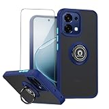 QUIETIP Case for Oppo A6 Pro with Screen Protector,Magnetic Ring Car Stand Silicone Translucent Matte Drop Protection Cover,Blue