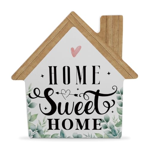 House Warming Gifts New Home Decor Sweet Home House Shaped Wooden Block Sign Housewarming Gifts New Home Ornament Desk Decor Table Tiered Tray Decor for Farmhouse Living Room Bedroom