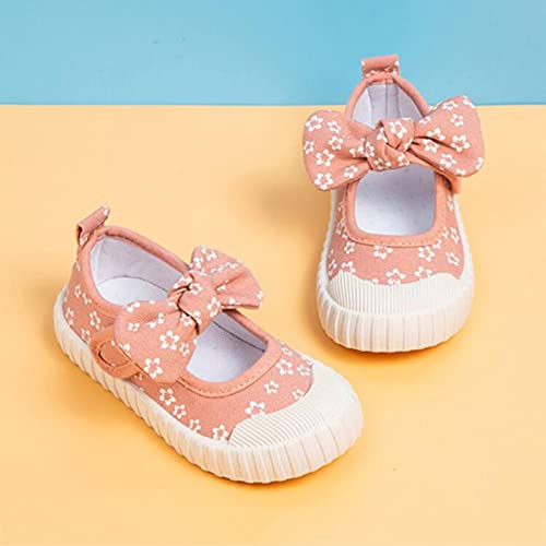 Rubber Sole Toddler Child Floral Printed Canvas Outing Baby Bow Kids Shoes Boy Dress Shoes Size 3 (Pink, 6-6.5 Years)2