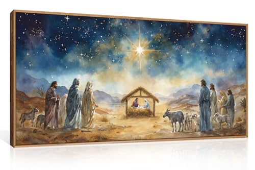LHIUEM Large Bible Christian Religious Framed Canvas Wall Art Set,Birth