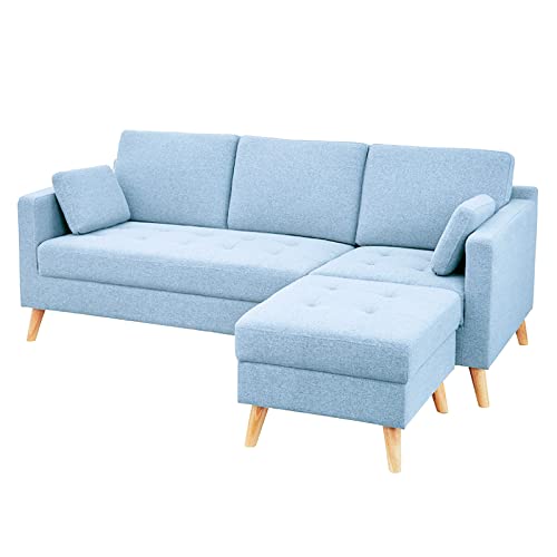 PaletteLife ソファ ソファー 3人掛け おしゃれ 北欧 カウチ L字型 コーナー 肘あり 肘掛け 木脚 脚 取り外し ロータイプ ゆったり 大きめ 大きい 大人数 ロング ブルー