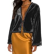 R.Vivimos Women's Fall Velvet Casual Jackets Bell Long Sleeve Tie Front Lace Trim Loose Vintage K...