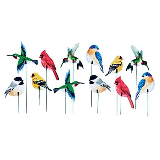 Collections Etc Colorful Bird Decorative Garden Stakes - Set of 24