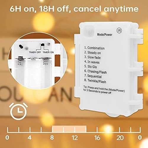 Koopower [2 Pack] 100 LED Battery Operated Fairy Lights Remote (Timer, 8 Modes, Dimmable), 11 Meters Waterproof String Lights for Patio Yard Trees Christmas Wedding Party