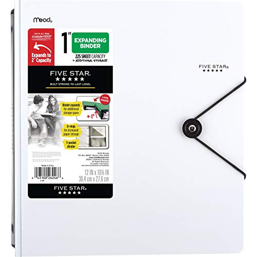 Five Star Fichário com anel em D, coluna expansível de 2,54 cm, capacidade para 225 folhas, cores so