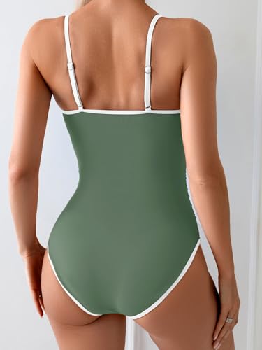 Image of Eomenie Women's One Piece Swimsuit Tummy Control Slimming Bathing Suit Color Block Spaghetti Strap 1 Piece Swim Suit Swimwear