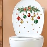 A Washroom Room WC Toilet Seat Stick Color Christmas Tree Leaves Balls Stars Xmas Pattern PVC Wall Door Window Fridge Stickers Decor Decals Art Mural