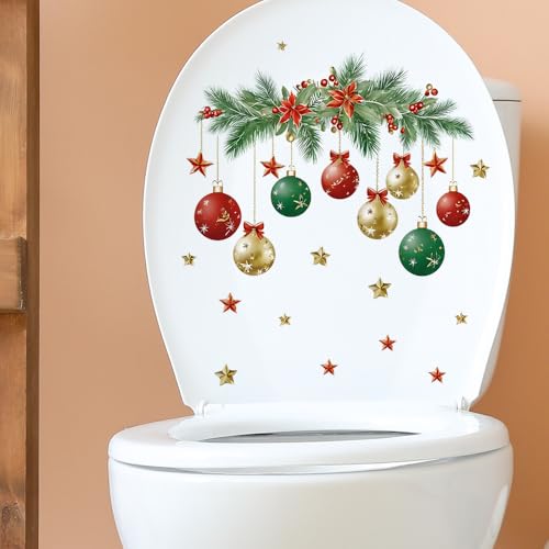 A Washroom Room WC Toilet Seat Stick Color Christmas Tree Leaves Balls Stars Xmas Pattern PVC Wall Door Window Fridge Stickers Decor Decals Art Mural
