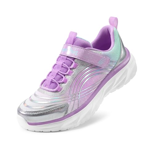 DREAM PAIRS Girls Running Tennis Shoes Sneakers for Kids Sport Athletic Shoes Thick Sole Casual Walking Shoes for Little/Big Kids,Size 12 Little Kid,Purple/Silver/Blue,SDRS2405K