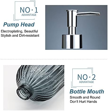 Glass Soap Dispenser 400ml Liquid Hand Soap Dispenser Shampoo Dispenser with Plating Plastic Pump for Bathroom Kitchen Sink Office Hotel for Lotions Shower Gel Essential Oil (Grey)