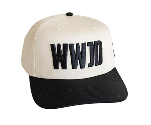 WWJD Christian Trucker Hat, Vintage Two-Tone Style Black/Beige, Adjustable Snapback, One Size Fits Most, Women Men Baseball Caps, Faith Based Hat Company