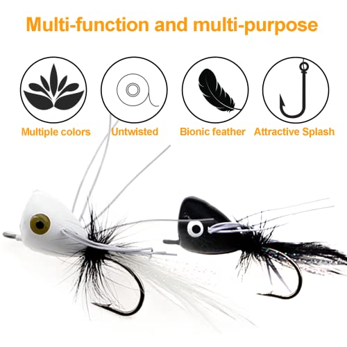 Ghanneey 10Pcs Fly Fishing Poppers Fly Fishing Dry Flies Topwater Fishing Lures Bass Popper Flies Bugs Lures Panfish Bait Fly Trout Bobber Flies Kit For Bass Trout Panfish Bluegill Salmon #TOP4