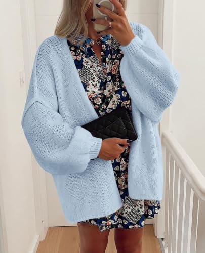 Image of PRETTYGARDEN Womens Oversized Cardigan Sweaters 2026 Fall Long Lantern Sleeve Knit Open Front Lightweight Sweater
