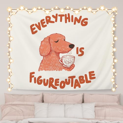 AQYIP Everything Is Figureoutable Tapestry, Motivational Inspirational Dog Tapestry Decorative, Positive Affirmation Quote Wall Tapestries Blanket Decor for Home Office, 50x60 Inch