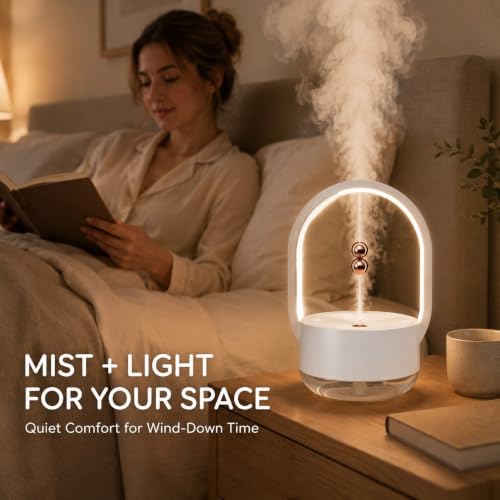 Mini Cool Mist Humidifier with Night Light, 300mL Portable Desktop Humidifier with Magnetic Ball Accent, USB-C Rechargeable Quiet Personal Humidifier for Bedroom, Office and Bedside(White) - Image 2