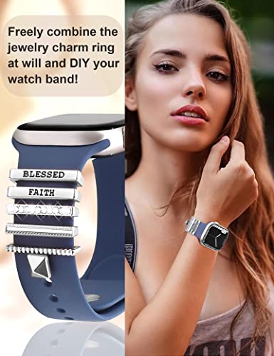 Jr.dm Silver Watch Band Charms With Glitter Decorative Rings Loops, Compatible With Apple Watch 38Mm 40Mm 41Mm 42Mm 44Mm 45Mm Metal Diamond Charms For Smart Watch Strap Accessories For Iwatch Series 8 7 Se 6 5 4 3 2 1 (No Band) #TOP2