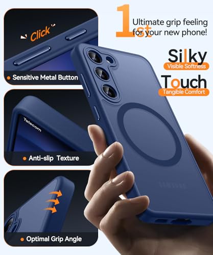Image of CANSHN Designed for Samsung Galaxy S23 Case [Full Camera Protection] [Compatible with MagSafe] Translucent Matte Shockproof Protective Phone Cover 6.1 Inch - Deep Blue