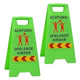 Achtung - Espositore per bambini con strisce riflettenti, 2 pezzi, cartello stradale "Achtung Spielende Kinder", per strade giochi, sentieri scolastici, zona residenziale