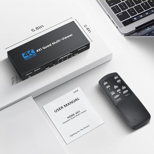 Image of 4K HDMI Multiviewer Switch 4x1, NEWCARE 4 in 1 Out Seamless HDMI Quad Multi-Viewer Switch with IR Remote,Split Screen TV Supports 5 Viewing Modes, 4k@30hz, 1080P,Downscaler, 36bit, 10.2Gbps.