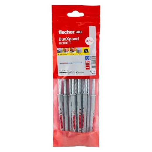 fischer DuoXpand 8 x 100 T, hochwertiger Universaldübel mit verzinkter Senkkopfschraube (10 Stk.), Dübel für starken Halt, ideal für poröse Baustoffe & randnahe Verankerungen
