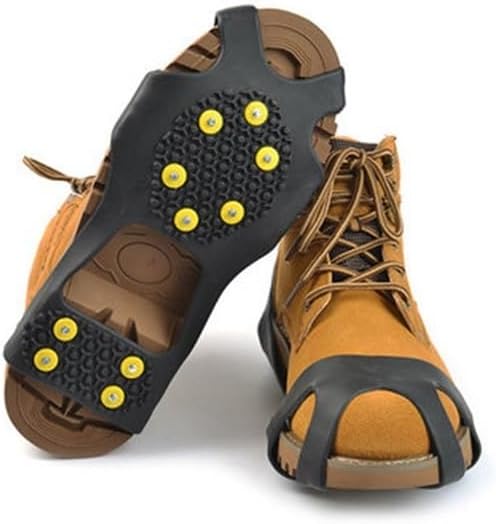 Ice Snow Grips,Ice Cleats Rubber 10 Studs Anti-Skid Non-Slip Ice Gripper Mountaineering Climbing Size 31~48 Winter Boots Spike Simple Gripper