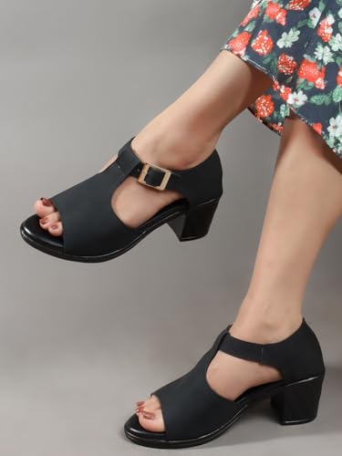 Image of Denill Fancy & Comfortable Brown Heel Sandal with Ankle Strap for women & Girls