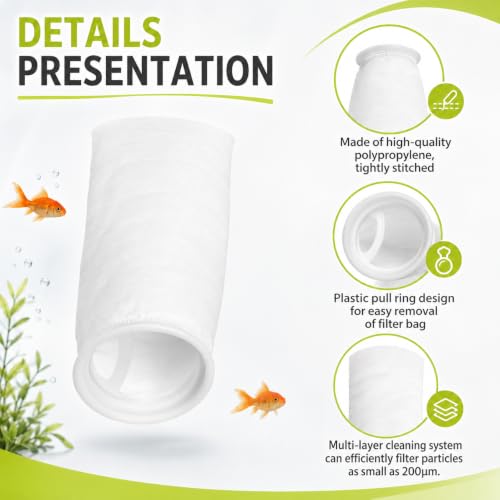 Image of 12Pcs Aquarium Filter Sock 4 Inch Ring, 9 Inch Long, 200 Micron | Sump Filter Socks, Washable & Reusable for Fish Tank Sump Saltwater Freshwater Aquariums, Captures Waste & Fine Debris
