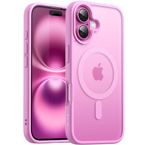 JETech Cover Magnetica per iPhone 16 6,1 Pollici Compatibile con MagSafe, Traslucido Opaco Retro Sottile Antiurto Cellulare Custodia (Rosa)