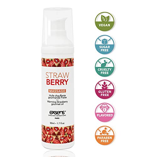 Exsens Strawberry Warming Massage Oil, All Natural, Paraben-Free Formula For Men, Women, And Couples, Edible And Body Safe, 1.7 Fl Oz, 1 Count #TOP1